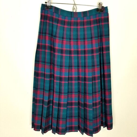 VTG Pendleton Women's  Virgin Wool Plaid Midi Skirt Sz 14 Petite Multicolor USA - Picture 1 of 8